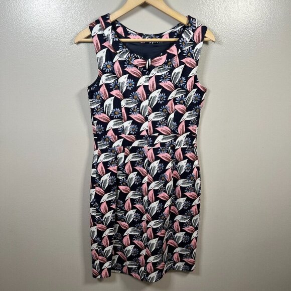 Boden Martha Sheath Dress Size 6R Blue Retro Mod Twee Work Career Floral - Picture 2 of 8